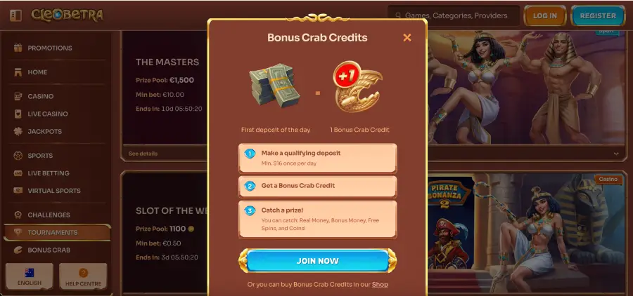 Cleobetra casino Bonus Crab game offering random free spins
