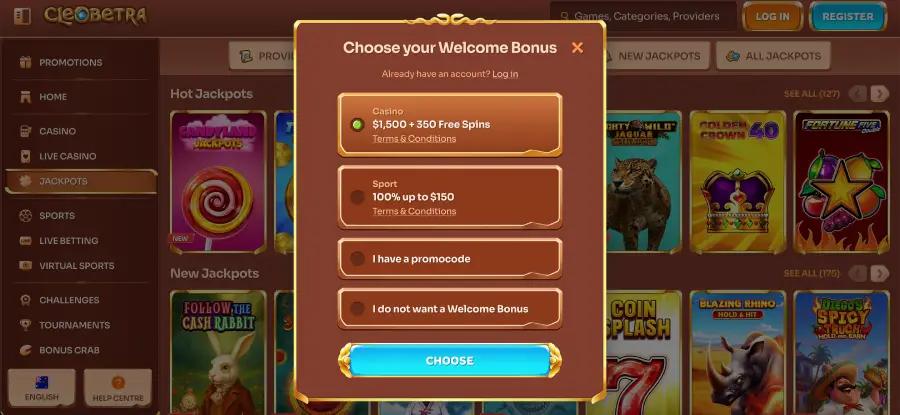 Cleobetra casino bonus welcome package up to AUD 2300 and 350 free spins