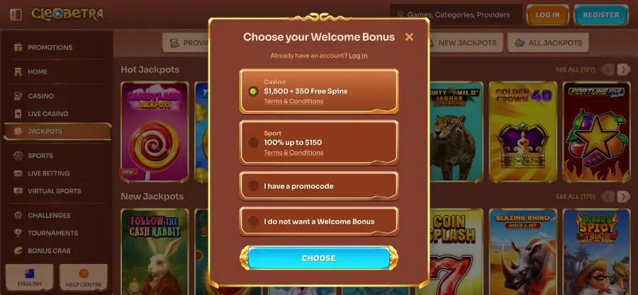 Cleobetra casino registration form with email and password fields