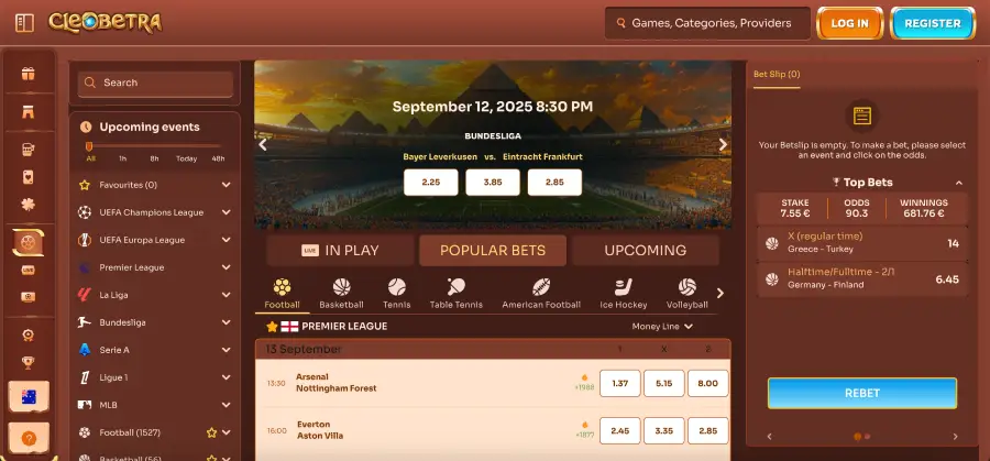 Cleobetra casino sportsbook with football and basketball markets